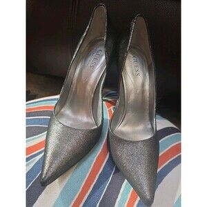 Guess By Marciano Women's 4" Silver Black Heels 7M US